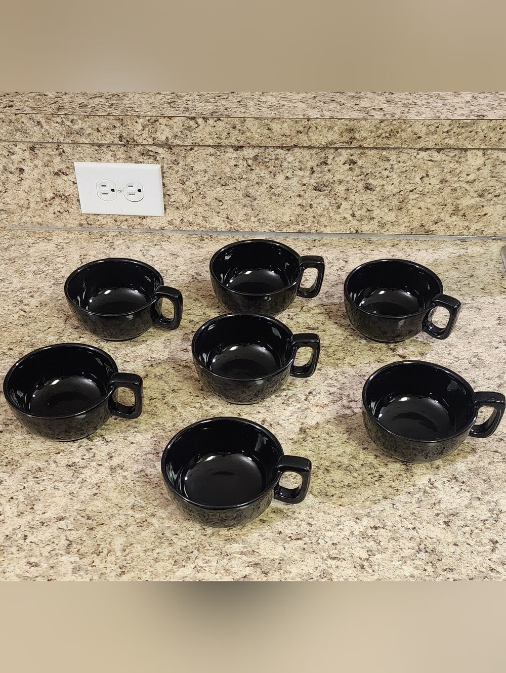 Rare Vintage Frankoma Pottery Ebony Black 45C Large Coffee Tea Mugs Chili Bowls